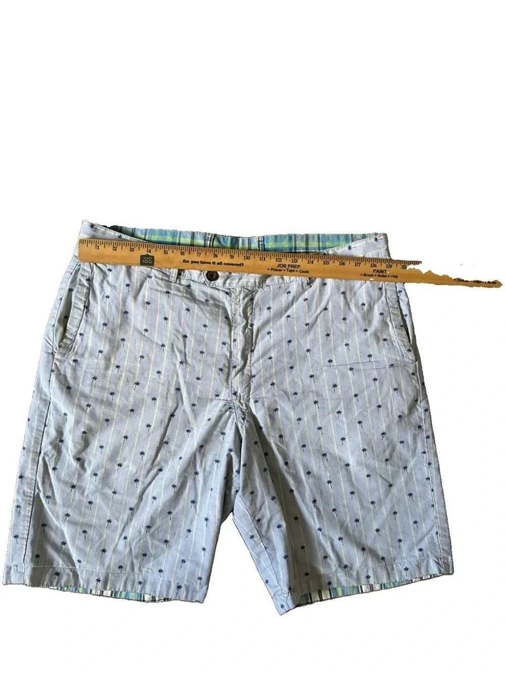 Tommy Bahama Shorts Reversible Blue Madras Plaid Palm Tree 10